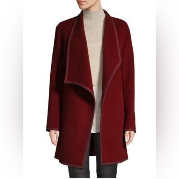 Elie Tahari Christina Double Face Wool Car Coat In Winterberry (burgundy)‎ XL - Picture 1 of 11